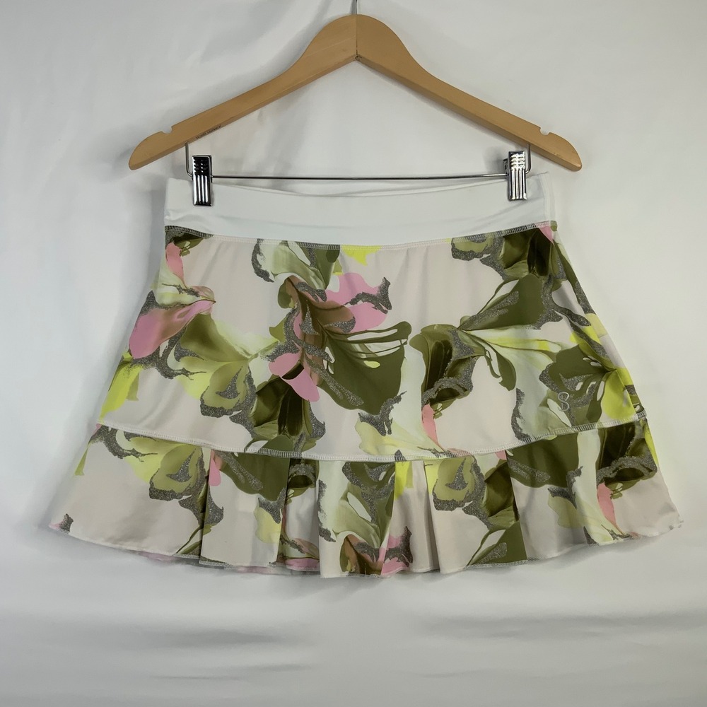 Sofibella Womens Floral Tennis Skort Olive Pink Ruffle Athletic Skirt Size M